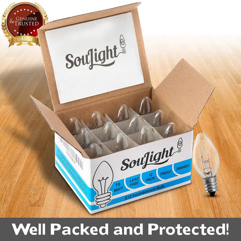 Box of 15 Watt Salt Lamp Replacement Bulb For Himalayan Salt Lamps And Decor E12 Socket C7 Base Lit Warm White Glow 12 Pack