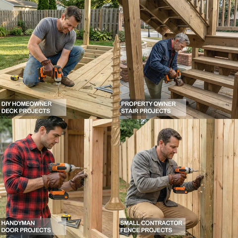 No Pre Drill Needed Outdoor Wood Deck Fasteners Size 10 X 3 Inches Rust Resistant Tan Epoxy Coated 5 Pound Pack in use