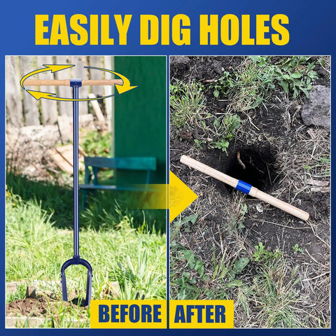 6 Inch By 46 Inch Heavy Duty Hand Auger Post Hole Digger with Hardwood T Handle in garden before and after use