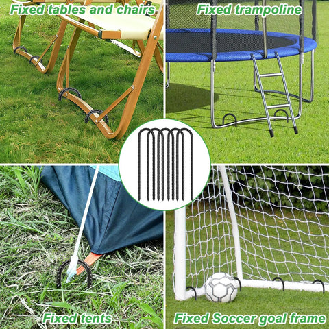 Heavy Duty Trampoline Stakes 12 Pack 12 Inch Ground Anchors U Shaped Galvanized Steel Rebar Stakes Screw In For High Wind Outdoor Safety Windproof Trampoline Anchors And Wind Reinforcement Kit securing outdoor equipment