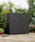 All Weather Indoor And Outdoor Storage Cabinet Waterproof Plastic Box Black 34 Inch By 15 Inch By 34 Inch With Two Shelves For Garden Balcony And Bathroom DIY Ready Easy Open Durable set in a garden environment