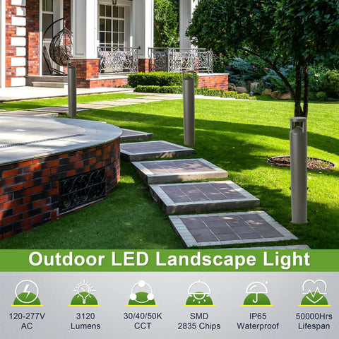 Solid 42 Inch Bronze LED Bollard Landscape Light With Hella Bright 3Cct Selectable Settings And 24 Watt Energy Saving Build For Backyard Pathways And Patio Upgrades That Stay Cool And Last For Years On End positioned along a garden pathway.