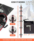 Multipurpose Portable Hanging Rack For Hockey Gear And Sports Gear Hanger With Six Adjustable Hooks Durable Vertical Drying Rack For Glove Helmet Cleats And Other Gear At Home Travel Or Outdoor Use, shown with strap, hooks, and carry bag.
