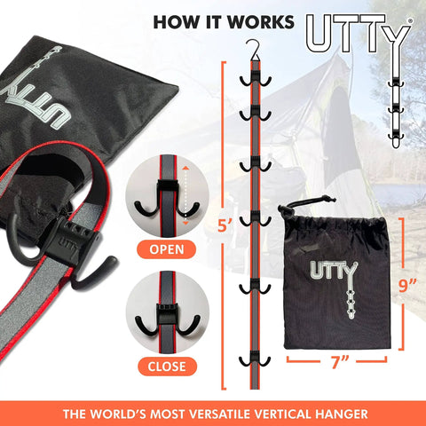 Multipurpose Portable Hanging Rack For Hockey Gear And Sports Gear Hanger With Six Adjustable Hooks Durable Vertical Drying Rack For Glove Helmet Cleats And Other Gear At Home Travel Or Outdoor Use, shown with strap, hooks, and carry bag.