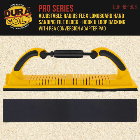 Adjustable Radius Flex Longboard Sanding Block With Dual Backing For Hook And Loop Or PSA Sheets Or Rolls, yellow with black handles
