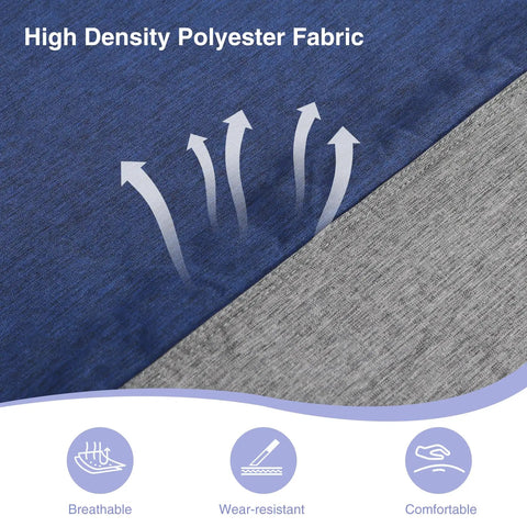 Portable Folding Hammock With Stand Removable Pillow Storage Net with high density polyester fabric, blue and grey colors.