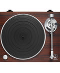 Audio-Technica At-Lpw50bt-Rw Manual Belt-Drive Turntable In Slick Rosewood with black platter and tonearm, top view