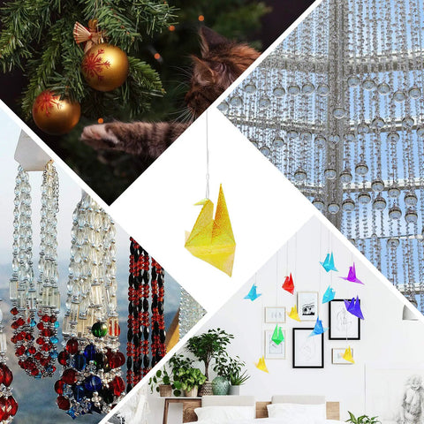 Collage with ornaments, beads, origami, and interior decorations on display