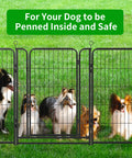 Outdoor Dog Playpen Extra Wide 12 Panel Fence Heavy Duty RustProof Coated with Doors 40 Inch Height shown with dogs inside.