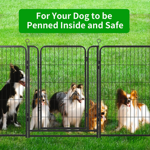 Outdoor Dog Playpen Extra Wide 12 Panel Fence Heavy Duty RustProof Coated with Doors 40 Inch Height shown with dogs inside.