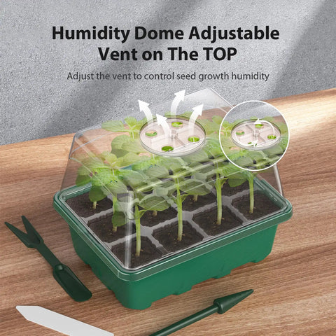Seed Starter Tray Kit 10 Pack With Heightened Lids For Seed Starting, showing adjustable vent lid for indoor gardening.