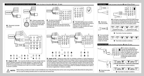 Slick Electric Bike Scooter Brushless Controller Tester Diagnostic Rig Checks user manual showing testing instructions and connections.