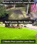 Comparison of lawn before and after using Heavy Duty 44 Inch Metal Mesh Basket Lawn Spreader For Push And Tow Use.