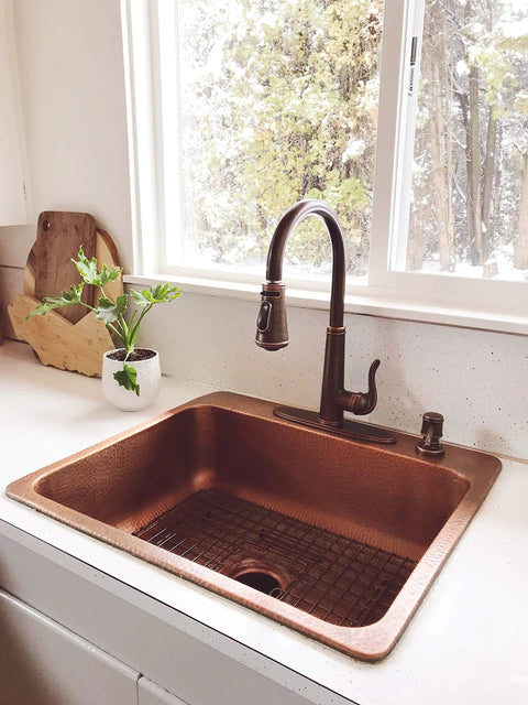 Fuller Copper Sink Bottom Grid with Antique Brown Vinyl Coating in Rosa Copper Sink, heavy duty protector.