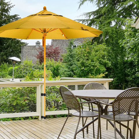 Heavy Duty Deck Umbrella Holder For Railings Adjustable Metal Mount Attaches To Balcony Or Patio Rail Easy Install Sturdy Outdoor Base For 1 To 2 Inch Poles Rust Proof Weatherproof Stand For Courtyard Boats And More with yellow umbrella on deck
