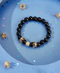 Golden Crown Beads Set 11x7mm Large Hole Crystal Cubic Zirconia Pave King Crown Charms on black bracelet with scattered beads