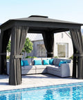 10X10 Outdoor Gazebo With Double Roof For Extra Shade And Ventilation Curtains And Mesh Netting For Bug Free Relaxation