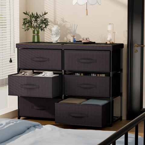 Top Tier Six Drawer Fabric Organizer Built Rock Solid With Heavy Duty Metal Frame And Polished Wood Top Shelf Keeping Bedroom Or Apartment Clutter Properly Stashed Slick Space Saving Home Essential