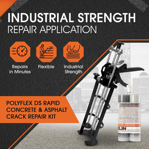 Polyflex DS Asphalt Crack Sealer Kit With Gun, Easy-Apply, Quick-Drying Concrete Crack Filler For Driveways, 21 Oz, Gray