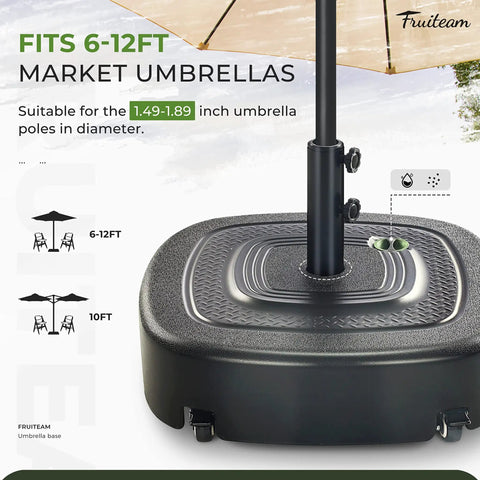 Mobile Umbrella Base With Four Wheels 154 Lb Capacity Fillable With Water Or Sand Heavy Duty Wind Resistant Market Stand