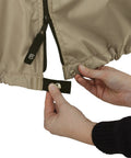 Hands fastening a strap on Fairway Long Roof Four Person Golf Cart Quick Fit Cover For Yamaha Club Car EZ Go Weatherproof Shield