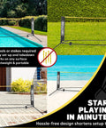 Portable 14 Foot Multi Sport Net For Badminton, Pickleball, Tennis And Soccer Tennis With Foldable And Extendable Poles by a pool and garden
