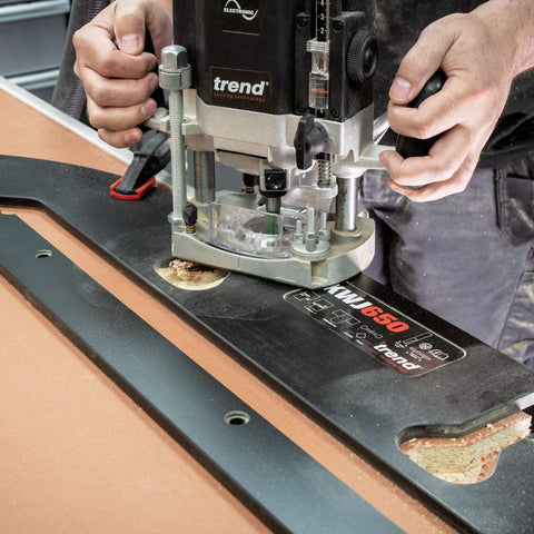 User operating Heavy Duty Kitchen Countertop Routing Jig For Twenty Five And A Half Inch Countertops With Peninsular Cut CNC