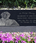 Personalized Memorial Stone Keepsake For Loved One Grave Marker Garden Plaque featuring engraved portrait and text on granite