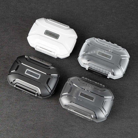 Road Ready Hard Shell In Ear Monitor Case To Keep Your Earbuds Locked Down While Rolling Out Waterproof Shockproof Storage Box Fits Kz Shure And More Gear In Clear Black - assorted colors on dark background.
