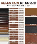 Selection of color chart for Self Adhesive Leather Repair Tape 4x63 Inches, showing brown shades from dark to light with textures.