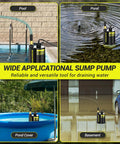 Next Level Half Horsepower Submersible Water Pump Designed For Rock Solid 2650 Gallons Per Hour Flow in pool, pond, yard, and basement.