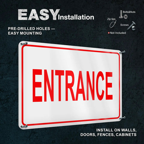 Clear Reflective Entrance Sign For Businesses, 8x12 Inch Rust Free Aluminum, Enter Here, Pre Drilled For Easy Mount, Weatherproof UV Protected Outdoor Sign That Grabs Attention And Directs Guests To The Correct Entry Point.