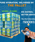 Purified Drinking Water Bulk Pallet Pack 1920 Bottles Of 16.9 Ounce Each In 48 Cases with person holding a bottle