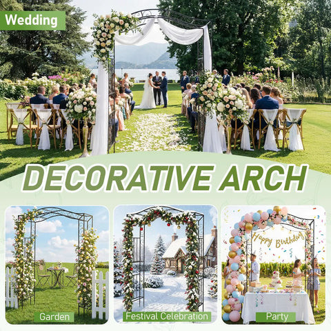 Wedding ceremony under Metal Garden Arch Trellis For Climbing Plants, Durable Iron Garden Arbor With Long Ground Stakes, Outdoor Wedding And Party Decor, Weatherproof Powder Coated Archway For Yard Or Patio