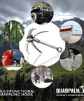 Foldable Stainless Steel Grappling Hook with Four Folding Claws Beefy Heavy Duty Outdoor Gear for Camping and Hiking Ideal For Tree, Rock, and Mountain Climbing and Survival.