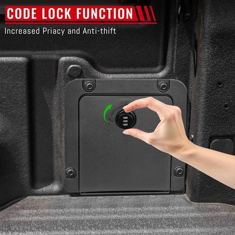 Lockable Bed Cargo Partition Organizer For Ford Maverick 2022 2023 2024 2025 With 3 Digit Security Code Lock shown installed