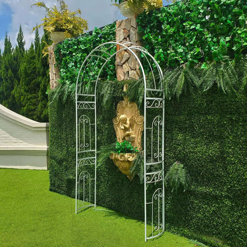 White Wedding Garden Arch Arbor With Curved Metal Archway For Climbing Plants Roses And Vines Backyard Patio Lawn Outdoor Ceremony Ready To Stand Up To Wind Heavy Duty Iron Frame With Powder Coating Anti Rust And Easy Setup