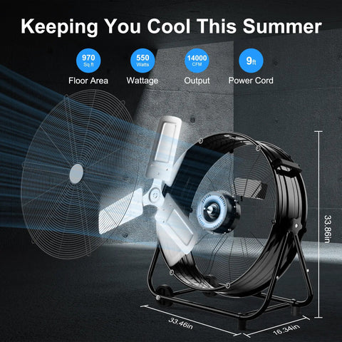 Beast Mode 30 Inch Industrial Drum Fan With 14000 CFM High Velocity Air 360 Degree Tilt Heavy Duty Metal Floor Fan details
