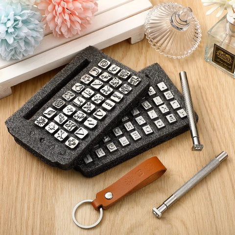 Leather Stamping Tools Kit With 2 Punch Tools 70 Piece Set Includes 68 Metal Letter And Number Stamps Plus Pattern Stamps For DIY