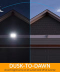 Motion Sensor Outdoor Flood Light With 3 Head LED Security Light Dusk To Dawn Porch Garage Yard Light illuminating a garage at night and day.
