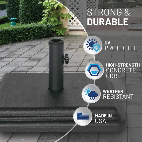 40 Pound Outdoor Umbrella Base For Patio Tables, Heavy Duty Weighted Stand, UV protected, high-strength core, Made in USA