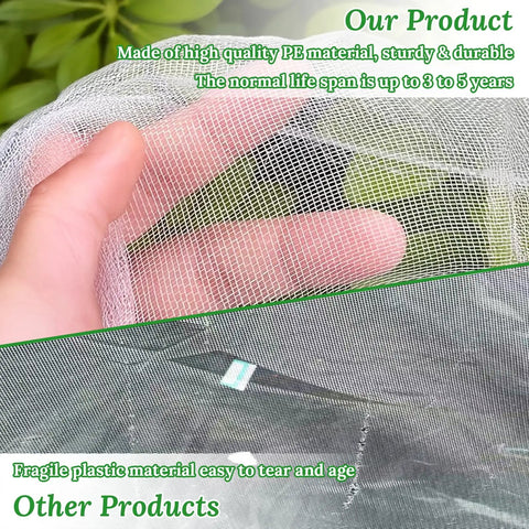 Hand holding ultra-fine mesh material of Two Pack Garden Netting For Raised Beds 4.3x2ft, showing durability and texture.