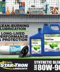 Premium Synthetic Blend 80W-90 Gear Lube For Outboard Motors Marine Grade High Viscosity Gear Oil 32 Ounce Quart two bottles on shelf