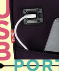 USB port on Underseat Carry-On Set 15 Inch Purple Roller Bag With USB Charging Port