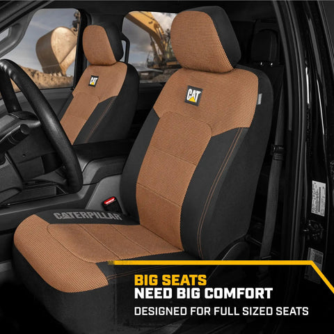 MeshFlex Automotive Seat Covers For Cars Trucks And SUVs Beige Front Seat Covers with mesh back - shown in truck interior