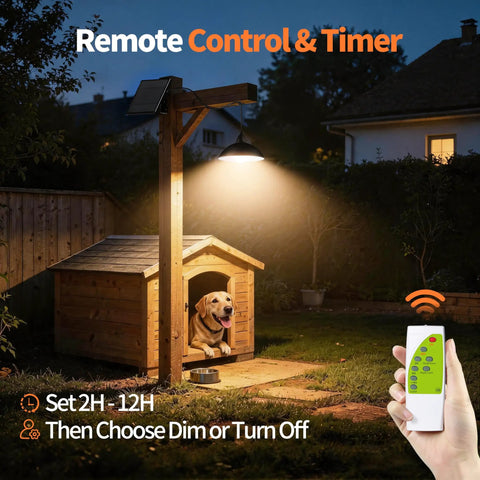 Solar Pendant Lights Indoor Outdoor With Remote All Day And Night Modes 4000mAh Battery illuminating dog house backyard