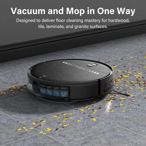 2 In 1 Robot Vacuum And Mop Combo With Slim 2.87 Inch Design, Wi Fi App And Voice Control cleaning tiled floor with debris