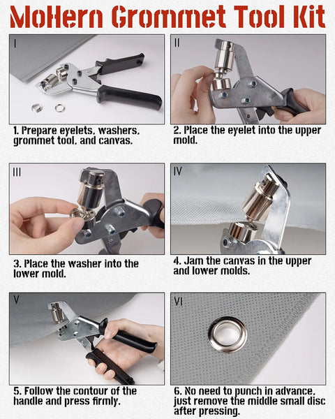 DIY Grommet Kit With 3/8 Inch Metal Grommets pliers instructions for leather, shoes, belts, bags, fabric projects