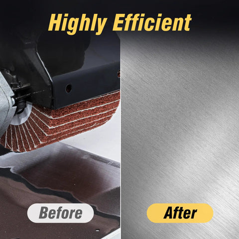 Before and after comparison using Six Pack Non Woven Wire Drawing Flap Wheel Set For Polishing And Burnishing Metal Surfaces