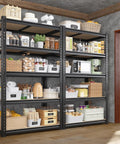 Two Pack Heavy Duty Garage Shelves Adjustable And Wobble Free Storage Racks For Garage Organization Durable Steel Shelving Units That Fit Tight Corners And Open Floor Space, 5-tier kitchen pantry storage
